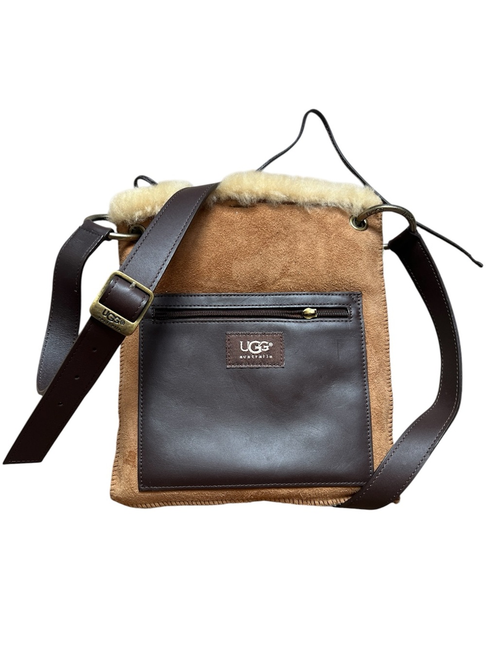 UGG Men's Chestnut and Dark Brown Shearling-Trim Messenger Bag